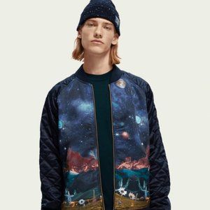 SCOTCH & SODA Mens Unique Space Night Sky Printed Navy Multi Bomber Jacket M